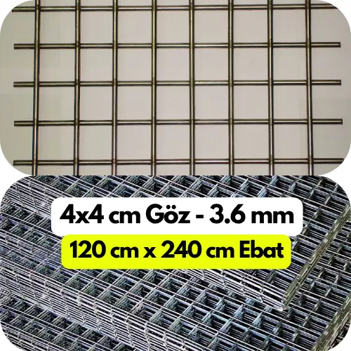4x4 Göz Aralıklı 120x240 cm Galvanizli Hasır Tel Çiti