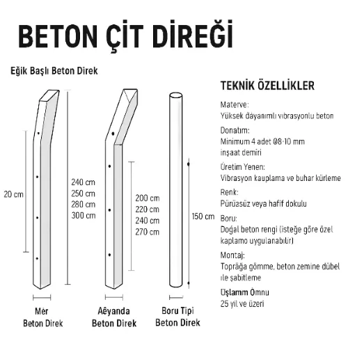 Beton Direk Fiyatları ve Çeşitleri Modelleri